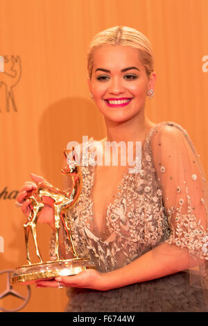 Rita Ora poses at the winners board during the Bambi Awards 2015 at Stage Theatre in Berlin, Germany, on 12 November 2015. Photo: Hubert Boesl - NO WIRE SERVICE - Stock Photo