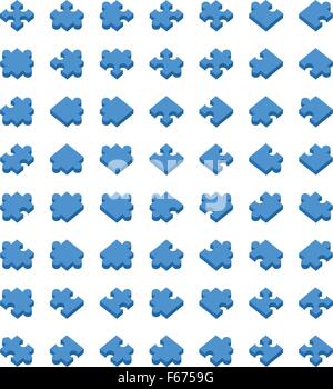Big set of all type jigsaw pieces in different positions on white Stock Vector