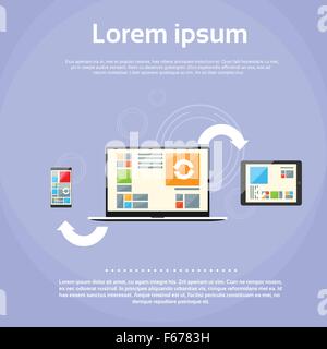 Laptop Computer Tablet Phone Synchronize Internet Cloud Stock Vector