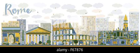 Abstract Rome skyline with color landmarks. Vector illustration. Business travel and tourism concept with historic buildings. Stock Vector