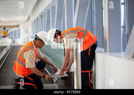 Engineering staff on Dubai Metro Stock Photo