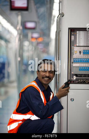 Engineering staff on Dubai Metro Stock Photo