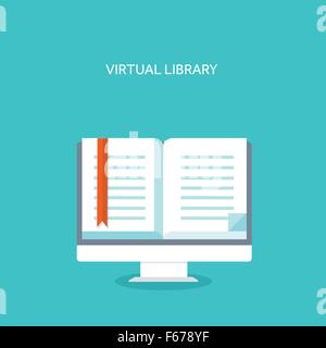 Vector illustration. E-book.  Flat backgrounds set. Distance education ,learning. Online courses and web school. Knowledge ,information. Study process. E-learning. Stock Vector