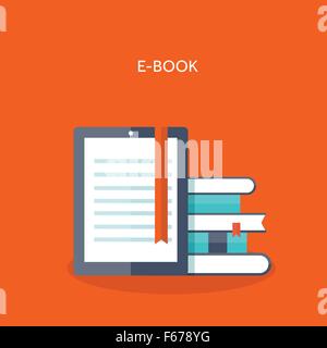 Vector illustration. E-book.  Flat backgrounds set. Distance education ,learning. Online courses and web school. Knowledge ,information. Study process. E-learning. Stock Vector