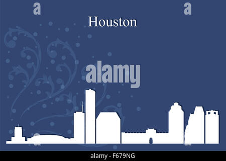 Houston city skyline silhouette on blue background Stock Photo