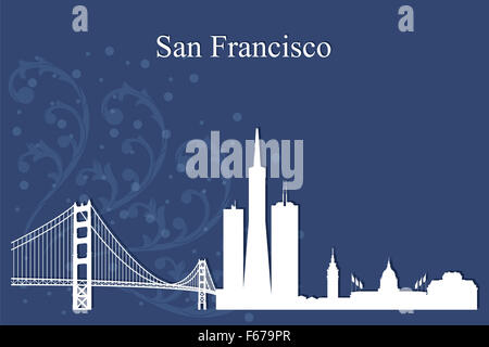 San Francisco city skyline silhouette on blue background Stock Photo