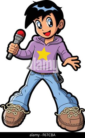 Anime Manga Teen Boy Pop Star or Karaoke Singer Stock Vector