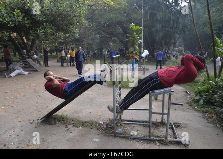 Dhaka, Bangladesh. 13th Nov, 2015. Bangladeshi Peoples are exercising at morning in the Ramna Park in Dhaka, Bangladesh. On November 13, 2015 World Diabetes Day, on the 14th November every year, has grown from humble beginnings to become a globally-celebrated event to increase awareness about diabetes. The theme is healthy living and having a healthy breakfast. Credit:  Mamunur Rashid/Alamy Live News Stock Photo