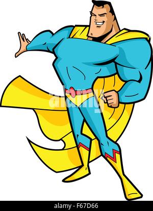 Classic comics muscular superhero with confident smile and arms Stock