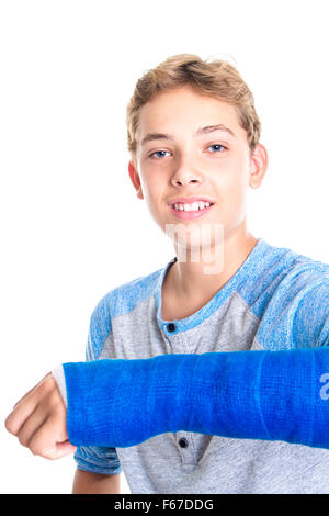 Blue cast on hand and arm isolated on white background Stock Photo