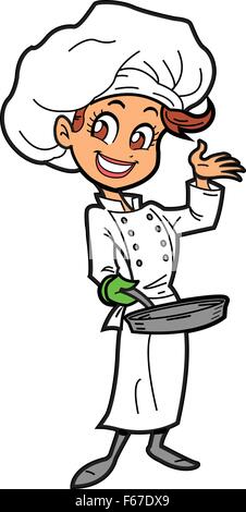 Smiling and happy female chef. Woman chef is holding a restaurant ...