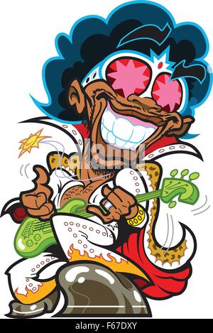 Super Funky Smiling Bass Player Smiling and Slapping the Bass Stock Vector