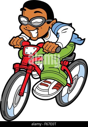 Happy Ethnic Boy or Young Man Riding Bike Stock Vector