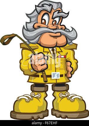 Old-time Safari Big Game Hunter Explorer With Big Moustache and Riding Crop Stock Vector