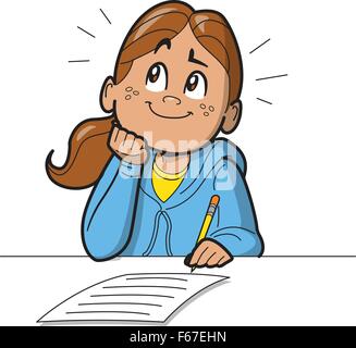 Schoolgirl or Woman Taking a Test or Filling Out a Form or Survey Stock Vector