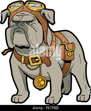Cool Tough Steampunk Bulldog with Goggles and Pocket Watch Stock Vector