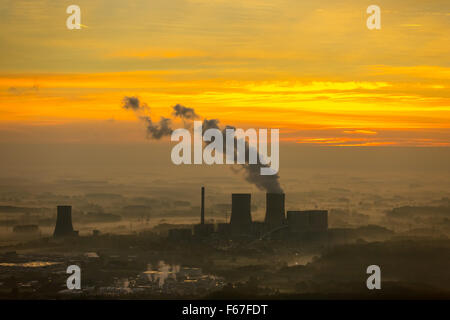 Coal plant, Westphalia, RWE Power, Kraftwerk Westfalen Westphalia, RWE Power, morning sun rising sun, Stock Photo