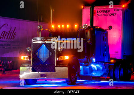 Trucks parked at night outside the truck stop cafe,Dalton Highway Haul ...