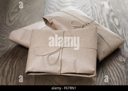 vintage style parcels wrapped with rope Stock Photo