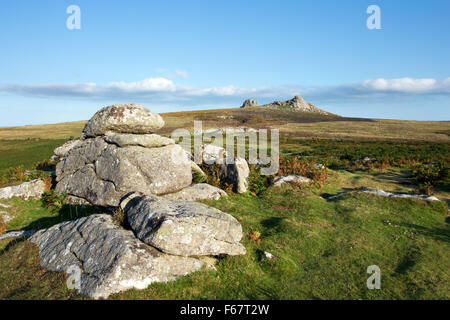 View to Haytor from Holwell Tor Dartmoor National Park Devon Stock Photo