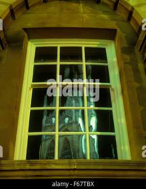 England, Bath, Bath Abbey reflected in window Stock Photo