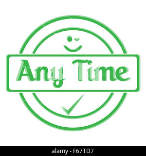 An 'Any Time' Rubber Stamp Seal of Approval Isolated on a White Background Stock Photo