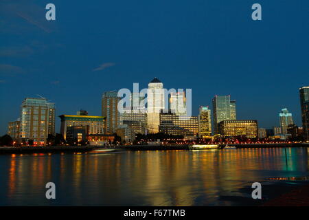 London's Canary Wharf Docklands Financial District at Dusk Panorama - HDR02 Stock Photo