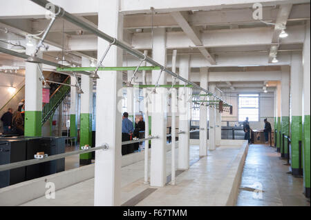 ALCATRAZ ISLAND, CA - NOV 6, 2015:  Alcatraz Federal Penitentiary's shower facility located in the main prison in the San Franci Stock Photo