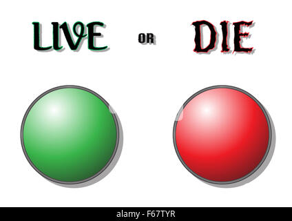 A green and a red button giving the option of life and death isolated on a white background Stock Photo