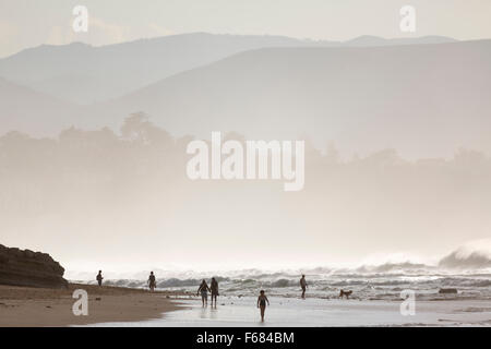 Walkers on the beach of Bidart in the late afternoon (France). Basque Country. Stock Photo