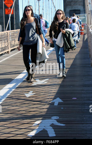 Brooklyn Bridge pedestrian traffic, New York USA Stock Photo