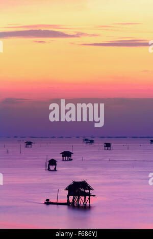 KraTeng Mai Pai (Bamboo hut) at sunrise beach, Bang Tabun, Phetchaburi, Thailand Stock Photo