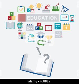 background of education icons with book Stock Vector