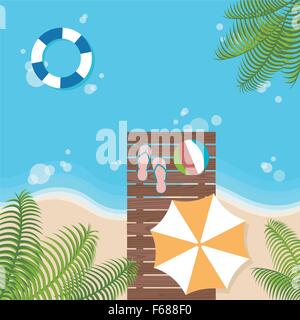 background of summer beach with beach parasol Stock Vector