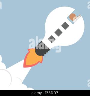 Businessman flying with a idea rocket, VECTOR, EPS10 Stock Vector