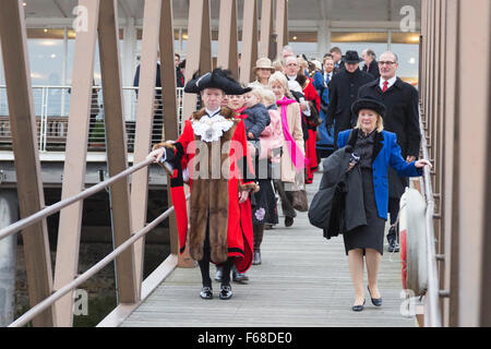London, UK. 14 November 2015. Jeffrey Evans, 4th Baron Mountevans, the Lord Mayor 2015/2016 embarks at Westminster Boating Base to lead a flotilla of little boats to Tower Bridge before the annual Lord Mayor's Show. Credit:  bas/Alamy Live News Stock Photo