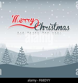 Merry Christmas Landscape with text and mountain in background. EPS10 vector file organized in layers for easy editing. for grap Stock Vector