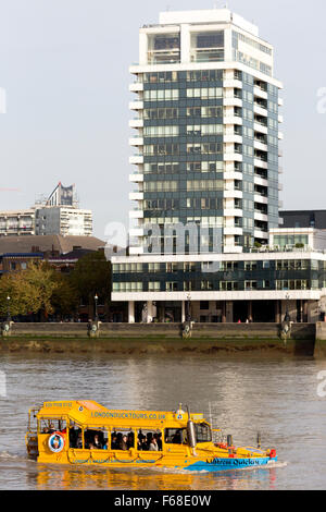 London Duck Tours amphibious vehicle on the river Thames, Lambeth, London Stock Photo