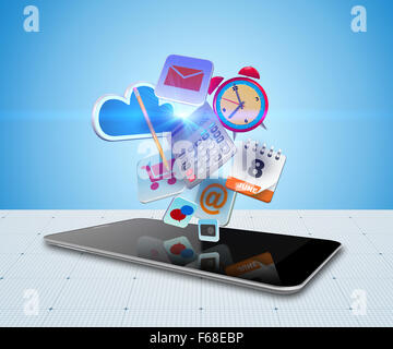 Smart phones and social media icons as concept Stock Photo