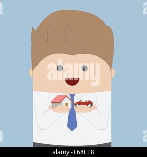Businessman holding car and house model on his hands, VECTOR, EPS10 Stock Vector