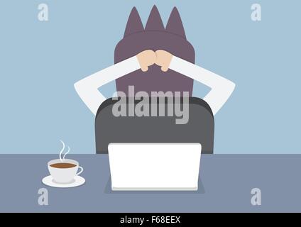 Businessman relaxing in the office at his desk, VECTOR, EPS10 Stock Vector