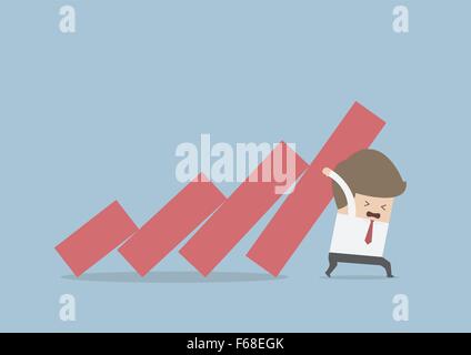 Businessman trying to stop falling graph, VECTOR, EPS10 Stock Vector