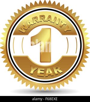 gold badge 1 year warranty for graphic design and package or shop Stock Vector