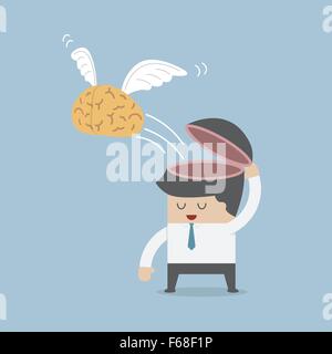 The brain is flying out of the businessman's head, Idea and Freedom concept, VECTOR, EPS10 Stock Vector
