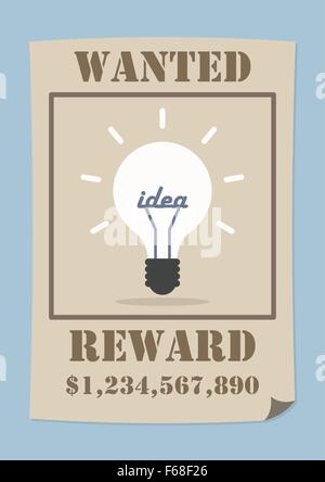 Wanted poster with light bulb idea, VECTOR, EPS10 Stock Vector