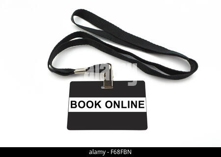 book online badge with strip isolated on white background Stock Photo