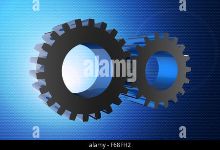 Gear wheels on the bright blue background Stock Photo