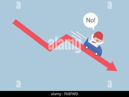 Businessman going down in a roller coaster over stock market arrow, VECTOR, EPS10 Stock Vector