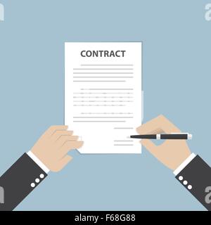 Businessman hand holding pen and signing business contract, VECTOR, EPS10 Stock Vector