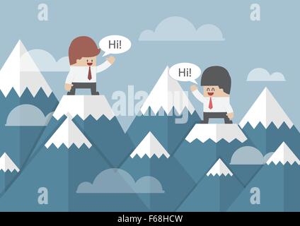 Two businessmen standing on the top of mountain, VECTOR, EPS10 Stock Vector